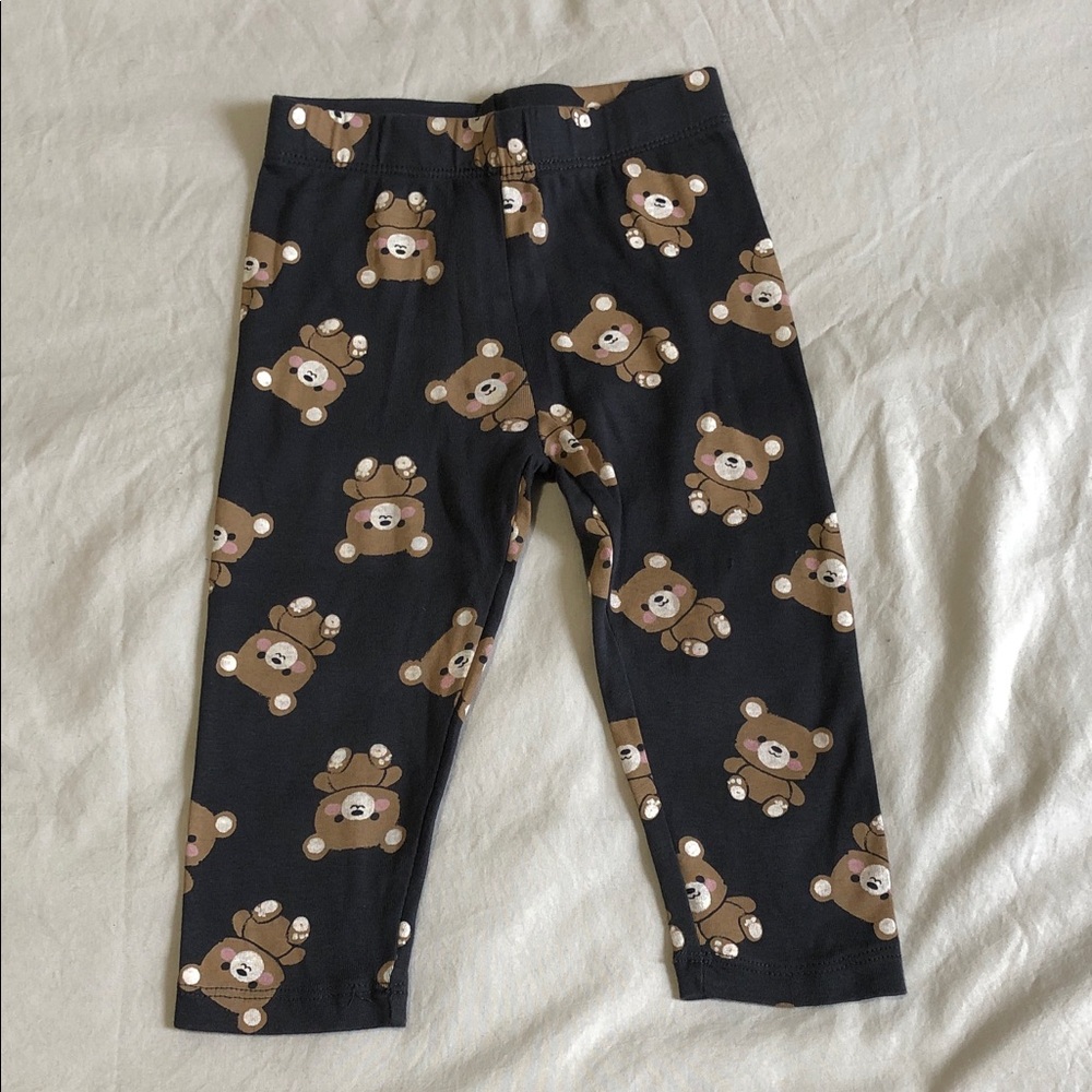 Old Navy Black Leggings with Brown Teddy Bear Print
